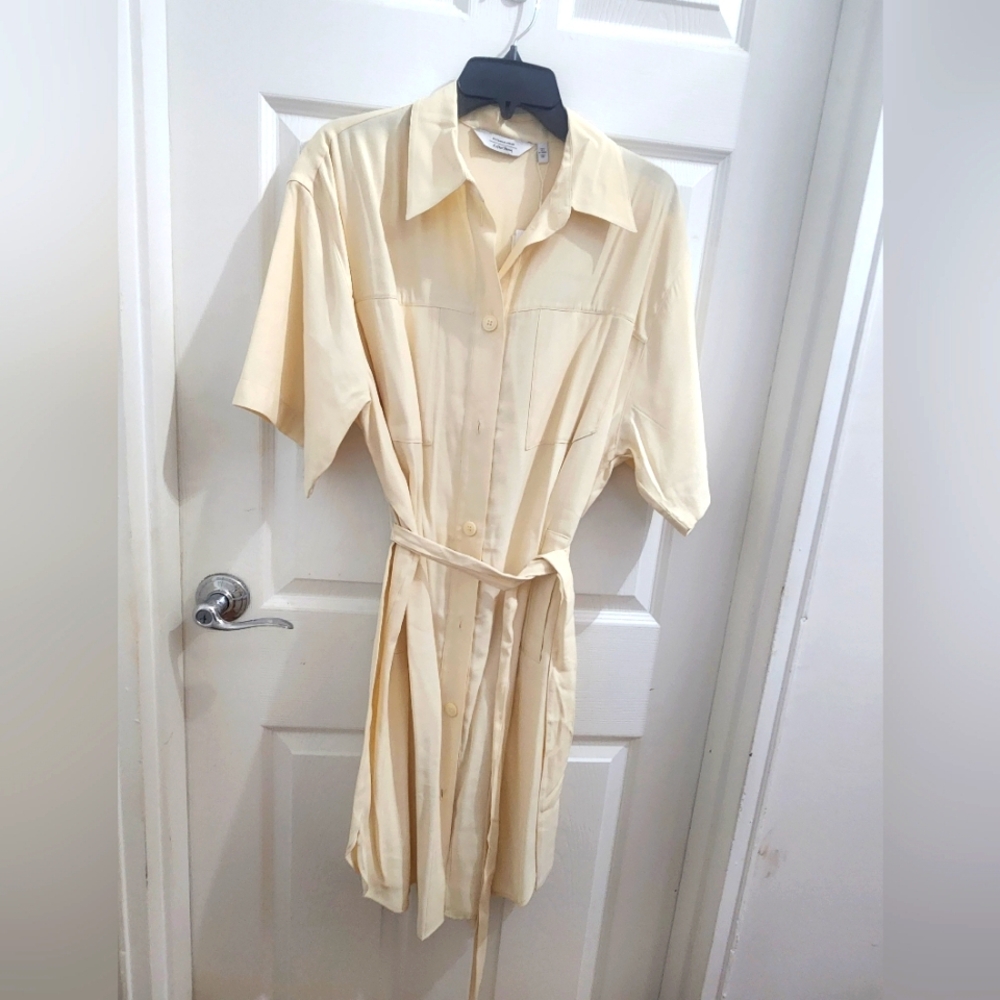 Cream button-down dress with belt